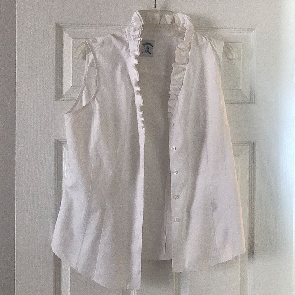brooks brothers frilly white button down blouse